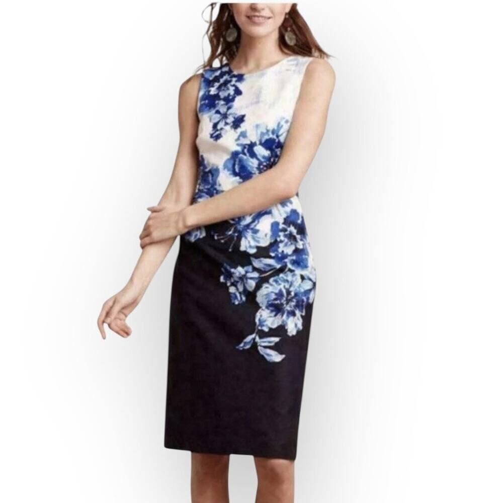 Maeve x Anthropologie Vanda Sheath Dress Women's 8 Blue Floral Sleeveless